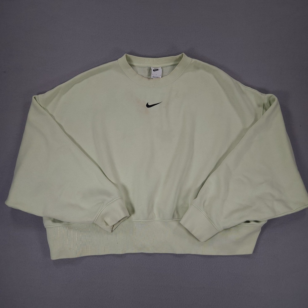 Nike Dri-Fit Women Cropped Sweatshirt Green Oversized Top Embroidered Swoosh L - Picture 2 of 8